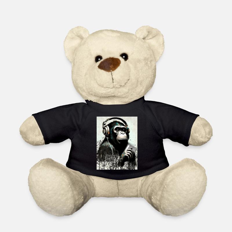 Schimpanse mit Kopfhörer Smarphone - Teddy - Schwarz