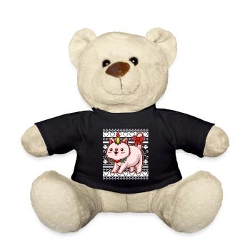 Ugly Christmas Sweater Tshirt Christmas Cat - Teddy Bear - black - Front