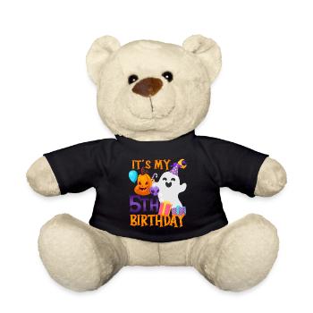 It's my 5th birthday Spooky Ghost Halloween - Teddy Bear - black - Front