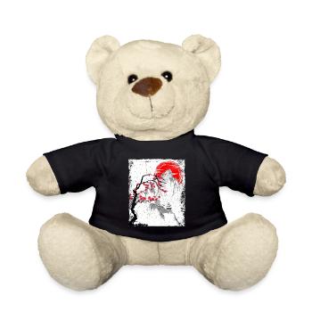 Haruno Japanese Cherry Blossom Illustration Japan - Teddy Bear - black - Front