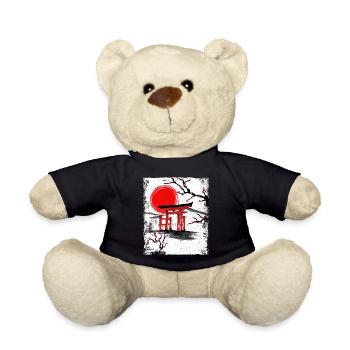 Haruno Japanese Cherry Blossom Illustration Japan - Teddy Bear - black - Front