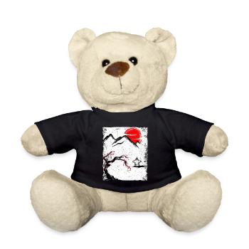 Haruno Japanese Cherry Blossom Illustration Japan - Teddy Bear - black - Front