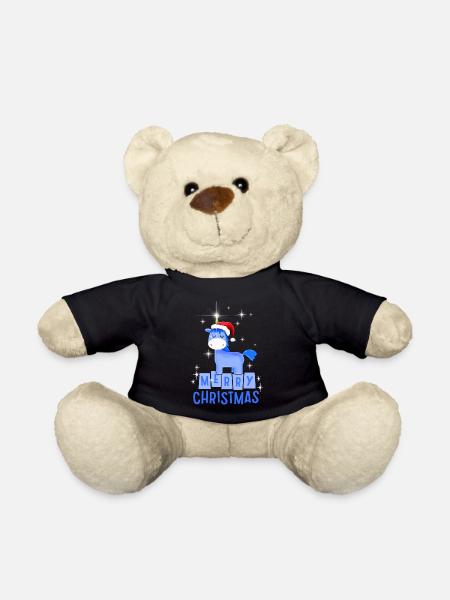 Blaues Einhorn mit Merry Christmas - Teddy - Schwarz