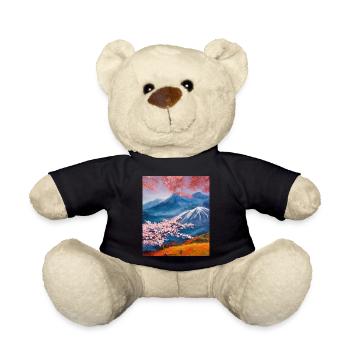 Haruno Japanese Cherry Blossom Illustration Japan - Teddy Bear - black - Front