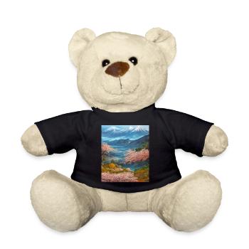 Haruno Japanese Cherry Blossom Illustration Japan - Teddy Bear - black - Front
