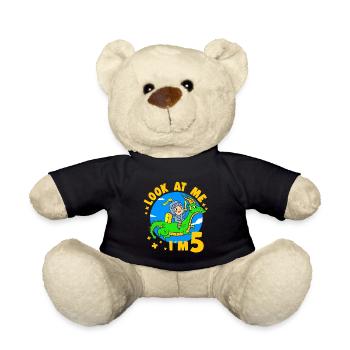 5 Years Old Birthday Knight Dragon 5th B-Day Party - Teddy Bear - black - Front