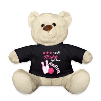 Coole Frauen Spielen Bowling Kegeln Kegelbahn - Teddy - Schwarz - Vorne