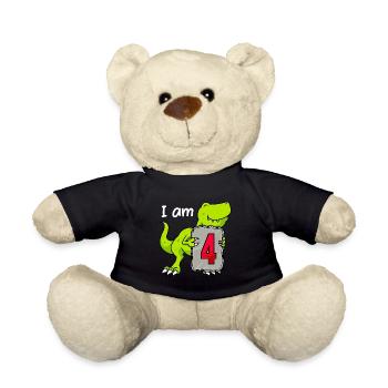 4th birthday Boy Dino 4 years - Teddy Bear - black - Front