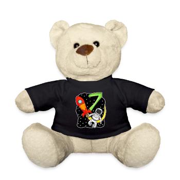 7th birthday - 7 years old Young astronaut - Teddy Bear - black - Front