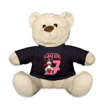 Llama Birthday 7th Birthday Party Alpaca Girl - Teddy Bear - black - Front