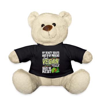 VEGAN Food Solves The Rest Retro Funny Vegan - Teddy Bear - black - Front