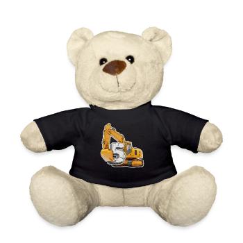 5. Geburtstag Baustelle Bagger Baustelle Geschenk - Teddy - Schwarz - Vorne