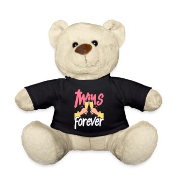 Zwillings Geschwister Party mit Sektglas - Teddy - Schwarz - Vorne