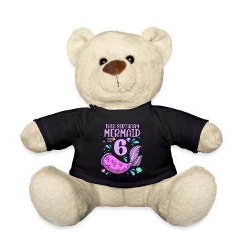 Mermaid Birthday For Girls 6th Birthday - Teddy Bear - black - Front