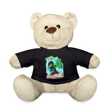 Geburtstag Junge Ninja Grün - 4 Jahre Vier - Teddy - Schwarz - Vorne