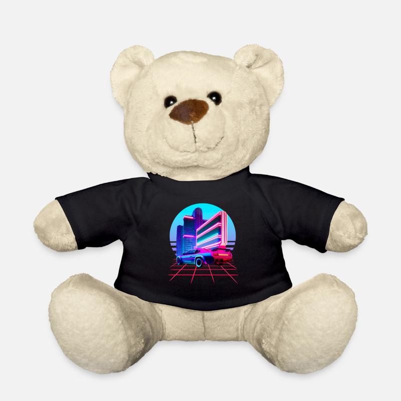 Retro Wave 80s Skyline Electro-Wave Vaporwave - Teddy Bear - black