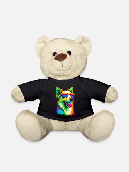 Super Cute Retro Rainbow Summer Corgi Corgeek Art - Teddy Bear - black