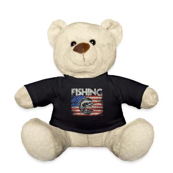 Angeln amerikanische Flagge Vintage USA Bass Fisch - Teddy - Schwarz - Vorne