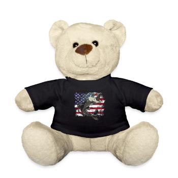 Fishing American Flag Vintage USA Bass Fish - Teddy Bear - black - Front