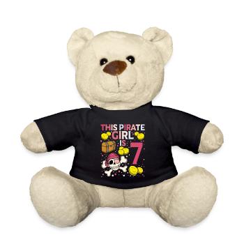 Skeleton This Pirate Is 7th Pirate Birthday - Teddy Bear - black - Front