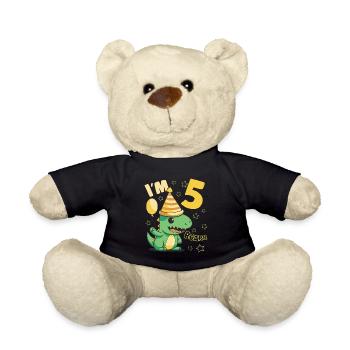 Dinosaur Birthday Party 5 Year Old Boy 5 Yrs Gift - Teddy Bear - black - Front