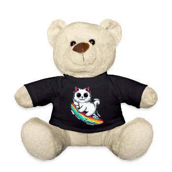 White cat on colorful surfboard - Teddy Bear - black - Front