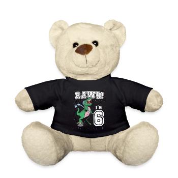 Rawr I'm 6 6th Birthday Party T Rex Dinosaur - Teddy Bear - black - Front