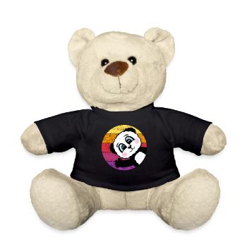 Panda Retro Pandabär Geschenk Damen Herren Kinder - Teddy - Schwarz - Vorne