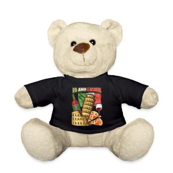 Italien Love-Italy Vintage-Illustration Pizza Ecke - Teddy - Schwarz - Vorne
