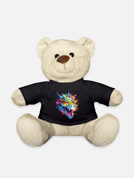 Dragon Fantasy Magic Mysticism Creature Animal Colorful - Teddy Bear - black
