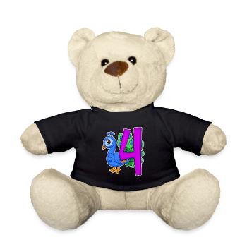 4 Geburtstag 4 Jahre alt mit Tier Motiv - vier - Teddy - Schwarz - Vorne