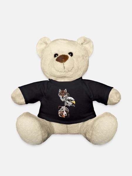 Motif d’animal sauvage avec aigle, loup et tête d’ours - Nounours - noir