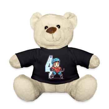Ice Hockey Geburtstag - 4 Jahre Alter Junge - 4. - Teddy - Schwarz - Vorne
