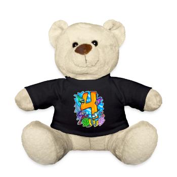 4 birthday 4 years old with animal motif - four - Teddy Bear - black - Front