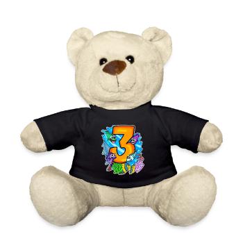3 anniversaire 3 ans avec motif animal - trois - Nounours - noir - Devant