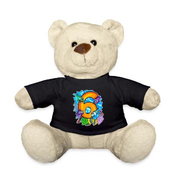 6 Birthday 6 years old with animal motif - six - Teddy Bear - black - Front