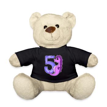 5th Birthday Motif Seahorse - Five Years Old - Teddy Bear - black - Front