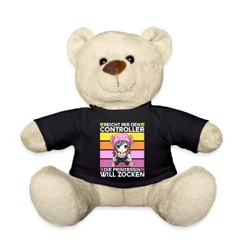 Gaming Konsole PC Zockerin Mädchen Gamer Girl - Teddy - Schwarz - Vorne