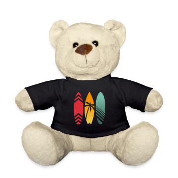 Sunset Surfing Surfboard Surfer Retro Surfing - Teddy Bear - black - Front
