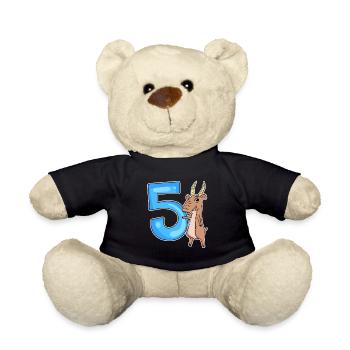 5th Birthday Motif Saiga Antelope - five years - Teddy Bear - black - Front