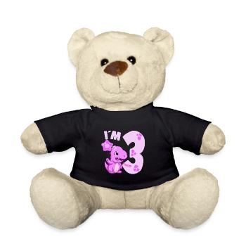 Dinosaure mignon Je suis 3 Dino Birthday Girl - Nounours - noir - Devant