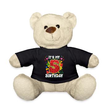 5th Birthday Watermelon Summer Gift - Teddy Bear - black - Front