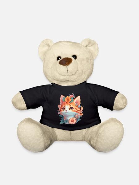 Rote Katze mit Blumen - Teddy - Schwarz