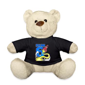 6 Geburtstag Junge Astronaut Rakete - sechs Jahre - Teddy - Schwarz - Vorne