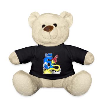 6 Geburtstag Junge Astronaut Rakete - sechs Jahre - Teddy - Schwarz - Vorne