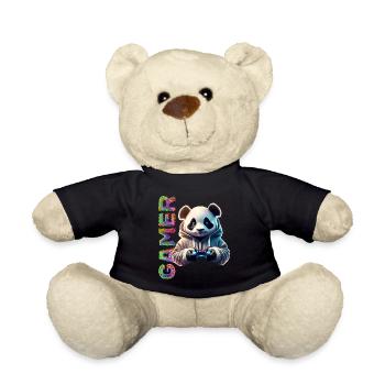 Gamer lettering with cool panda - Teddy Bear - black - Front