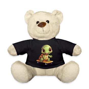 Skateboardende Schildkröte, Sportliches Tierdesign - Teddy - Schwarz - Vorne