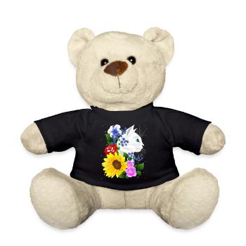 Katze Kater Kitten Blumen Blüten Katzen Cat - Teddy - Schwarz - Vorne