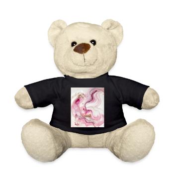 Pastel Pink And Gold Paint Swirl Pattern - Teddy Bear - black - Front