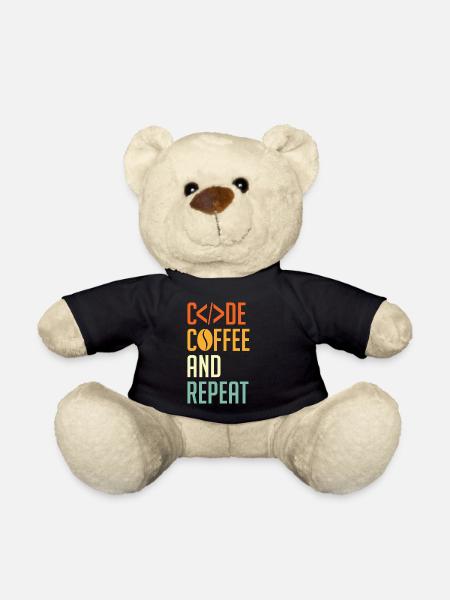 Coder Spruch Code Coffee and Repeat - Teddy - Schwarz
